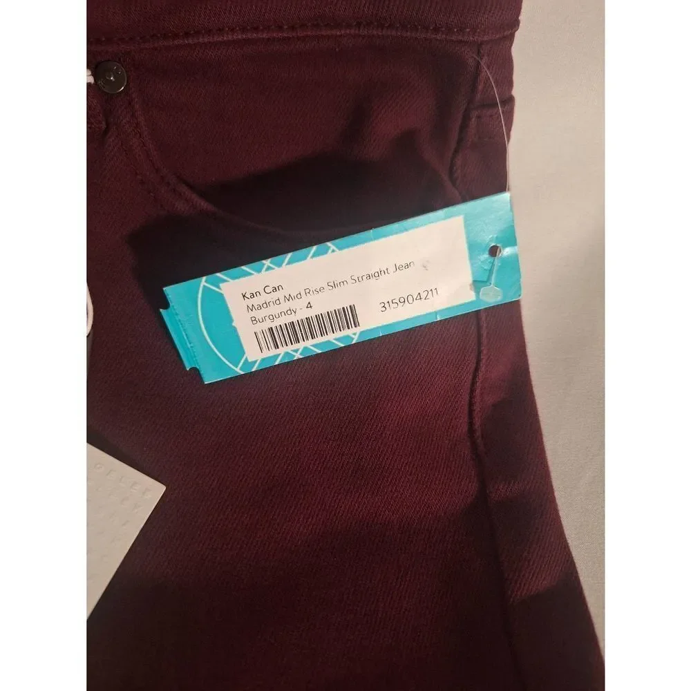 KanCan Madrid Mid Rise Slim Straight Jean Burgundy Size‎ 4 NEW - Picture 3 of 4